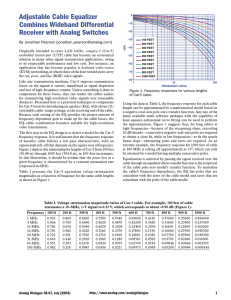 Adjustable Cable Equalizer Combines Wideband Differential Receiver with Analog Switches