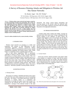 A Survey of Resource Draining Attacks and Mitigation in Wireless... Hoc Sensor Networks Ms. Rashmi  Jangre , Mrs. R.R. Welekar