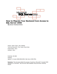 How to Migrate Your Backend from Access to SQL Server 2000