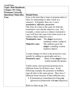 Topic: Holt Handbook Chapter 10: Using Pronouns Correctly