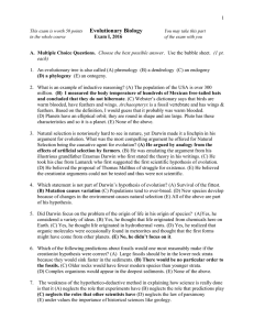 Key for Exam 1 Part 1 - Evolutionary Biology