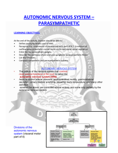 AUTONOMIC NERVOUS SYSTEM – PARASYMPATHETIC