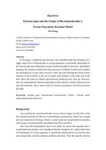 Electron Spin and the Origin of Bio-homochirality I. Extant