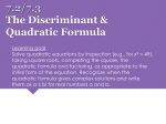 7.2 and 7.3 Quadratic Formula and Discriminant Printable