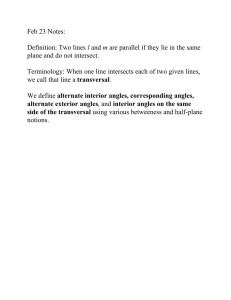 Feb 23 Notes: Definition: Two lines l and m are parallel if they lie in