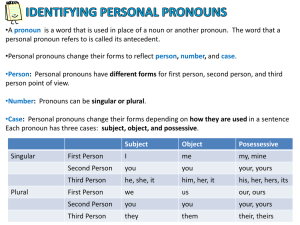 •A pronoun is a word that is used in place of a noun or another