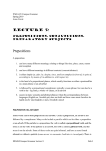 Grammar Lecture Notes: Prepositions, Conjunctions, Preparatory