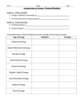 Introduction to Energy- Directed Reading Chemical Energy Stored