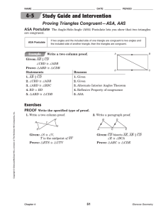 Proving Triangles Congruent—ASA, AAS