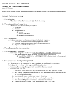 NOTES/STUDY GUIDE – WHAT IS SOCIOLOGY? Sociology Unit 1