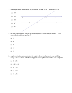 1. In the figure below, lines ℓ and m are parallel and m∠ABC = 70