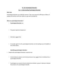 Ch. 18: Psychological Disorders Sec. 1: Understanding