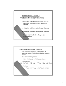 Oxidation-Reduction Reactions Oxidation-Reduction