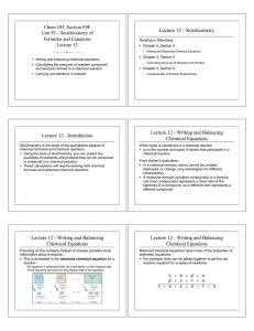 Lecture 12 - Stoichiometry Lecture 12