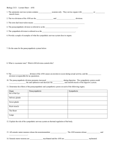 Biology 2121 – Lecture Sheet – ANS 1. The autonomic nervous sy