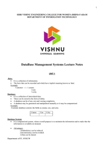 DataBase Management Systems Lecture Notes