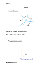 Angles 1. A whole turn Angles at a point add up to