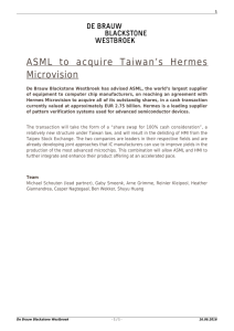 ASML to acquire Taiwan`s Hermes Microvision