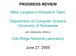 PROGRESS REVIEW Mike Langston`s Research Team Department