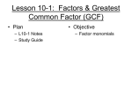 Lesson 10-1: Factors & Greatest Common Factor (GCF)