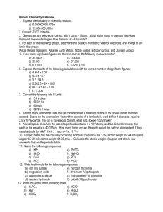 Honors Chemistry II Review 1. Express the following in scientific