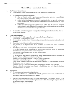 Chapter 11 Notes – Introduction to Genetics