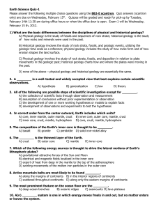 Earth Science Quiz-1 Please answer the following multiple choice