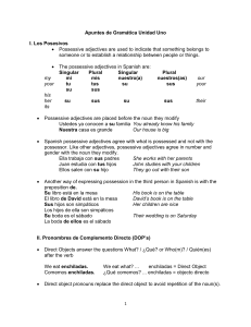 Apuntes de Gramática Unidad Uno I. Los Posesivos Possessive