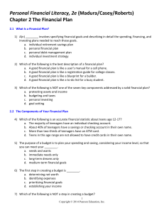 Personal Financial Literacy, 2e (Madura/Casey/Roberts) Chapter 2