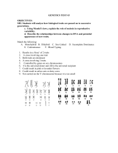 GENETICS TEST #3 OBJECTIVES: SB2. Students will analyze how