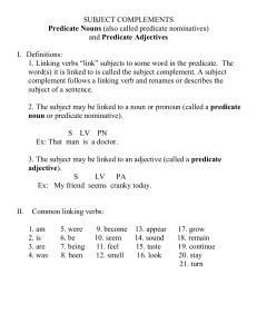 Predicate nouns and adjectives - Belle Vernon Area School District