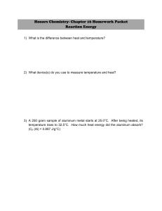 Honors Chemistry- Chapter 16 Homework Packet Reaction Energy