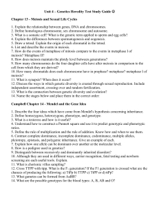 Unit 4 – Genetics Heredity Test Study Guide Chapter 13