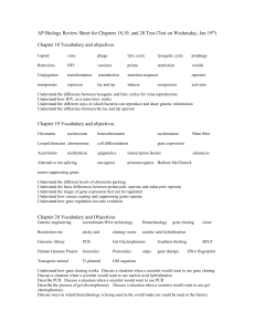 AP Biology Review Sheet for Chapters 18,19, and 20 Test (Test on