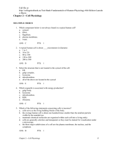 Chapter 2—Cell Physiology - College Test bank