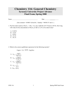 Project Advance Chemistry 106 Sample Questions