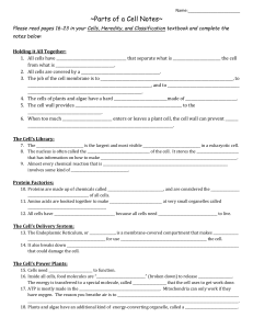 Parts of a Cell Notes