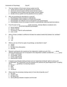 Introduction to Psychology Quiz #1 1. The main divisions of the