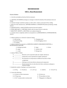 MIDTERM REVIEW UNIT 1: Mass/Measurement