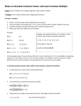 Notes on Greatest Common Factor and Least Common Multiple