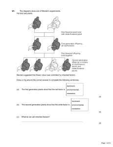 Q1. The diagrams show one of Mendel`s experiments. He bred pea