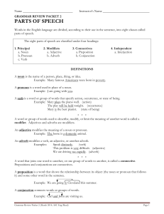 Packet 2: Parts of Speech