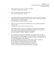 Chapter 1, 2, 3, 4 Percent Composition, Ions, Stoichiometry