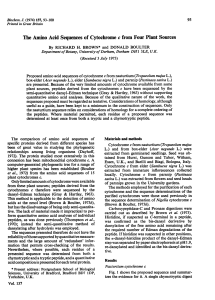 The Amino Acid Sequences of Cytochrome c from Four Plant Sources