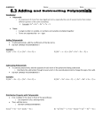 Vocabulary: Adding Polynomials: Subtracting Polynomials