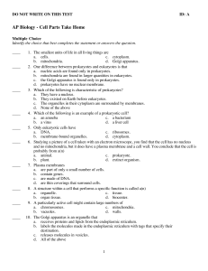 AP Biology - Cell Parts Take Home