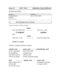 Chem 12 UNIT TWO CHEMICAL EQUILIBRIUM 7.1 REVERSIBLE