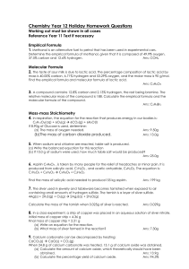 Chemistry Unit 3 Holiday Homework Questions