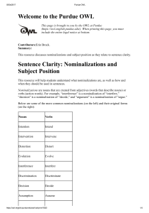 Welcome to the Purdue OWL Sentence Clarity: Nominalizations and