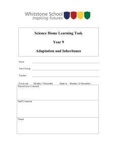 Science Home Learning Task Year 9 Adaptation